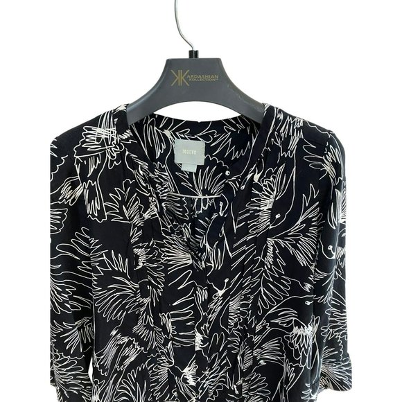 Maeve Women Black/White 3/4 Sleeve V-Neck Inside Button Front Blouse Top Size 2 - Picture 4 of 8